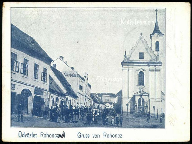 Rechnitz, Gru mit Rathaus und Kirche