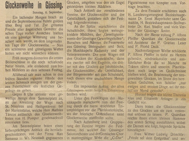 Glockenweihe in Gssing, 6.9.1925