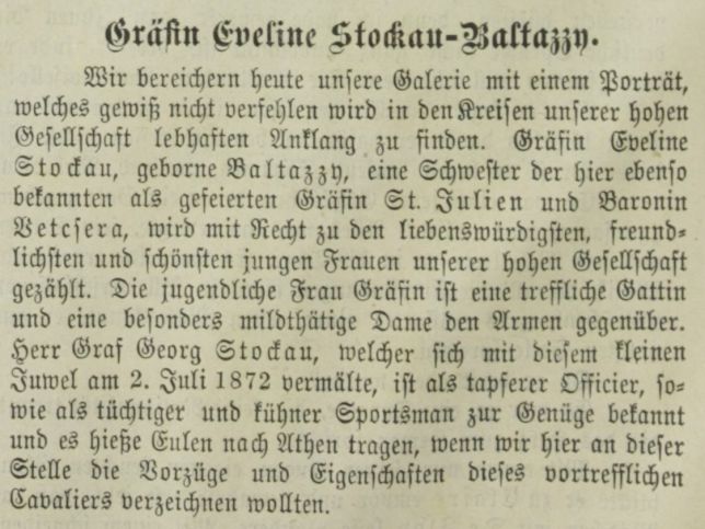 Eveline Grfin von Stockau, geb. Baltazzi (Ehefrau)