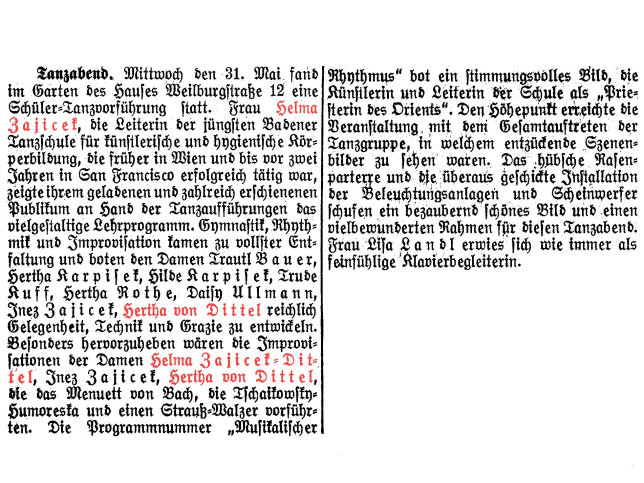 Helma Zajicek-Dittel und Hertha von Dittel