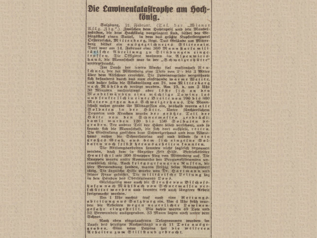 Lawinenkatastrophe am Hochknig am 19. Feber 1916