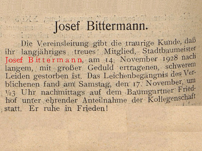 Josef Bittermann, Stadtbaumeister