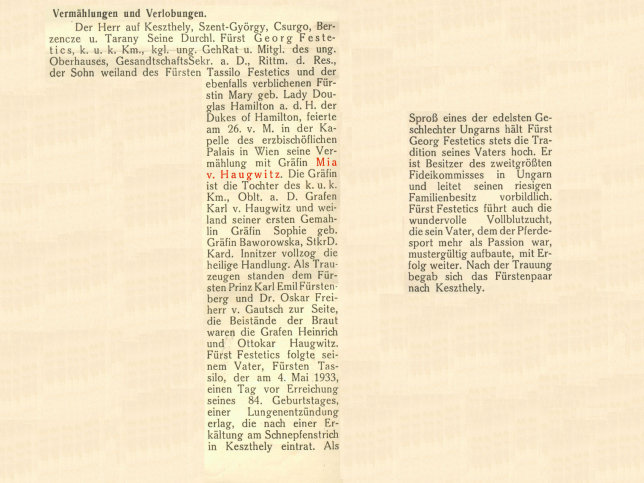 Marie Franziska Henrietta Festtics de Tlna