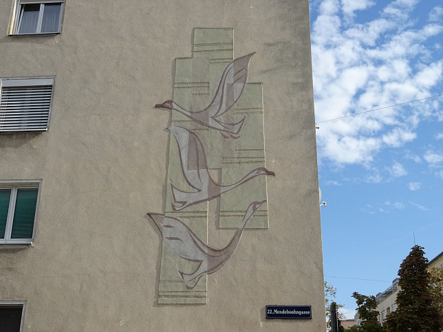 Sgraffito 'Wildgnse' bzw. 'Vogelgruppe' von Hans Wulz